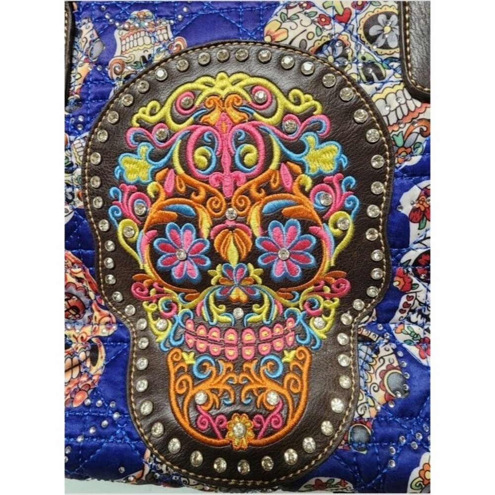 Montana West Sugar Skull Quilted Embellished Tote - Picture 2 of 14